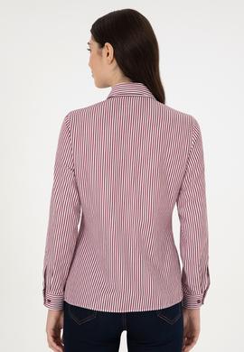 Kadın Bordo Uzun Kollu Çizgili Gömlek - 50297171003