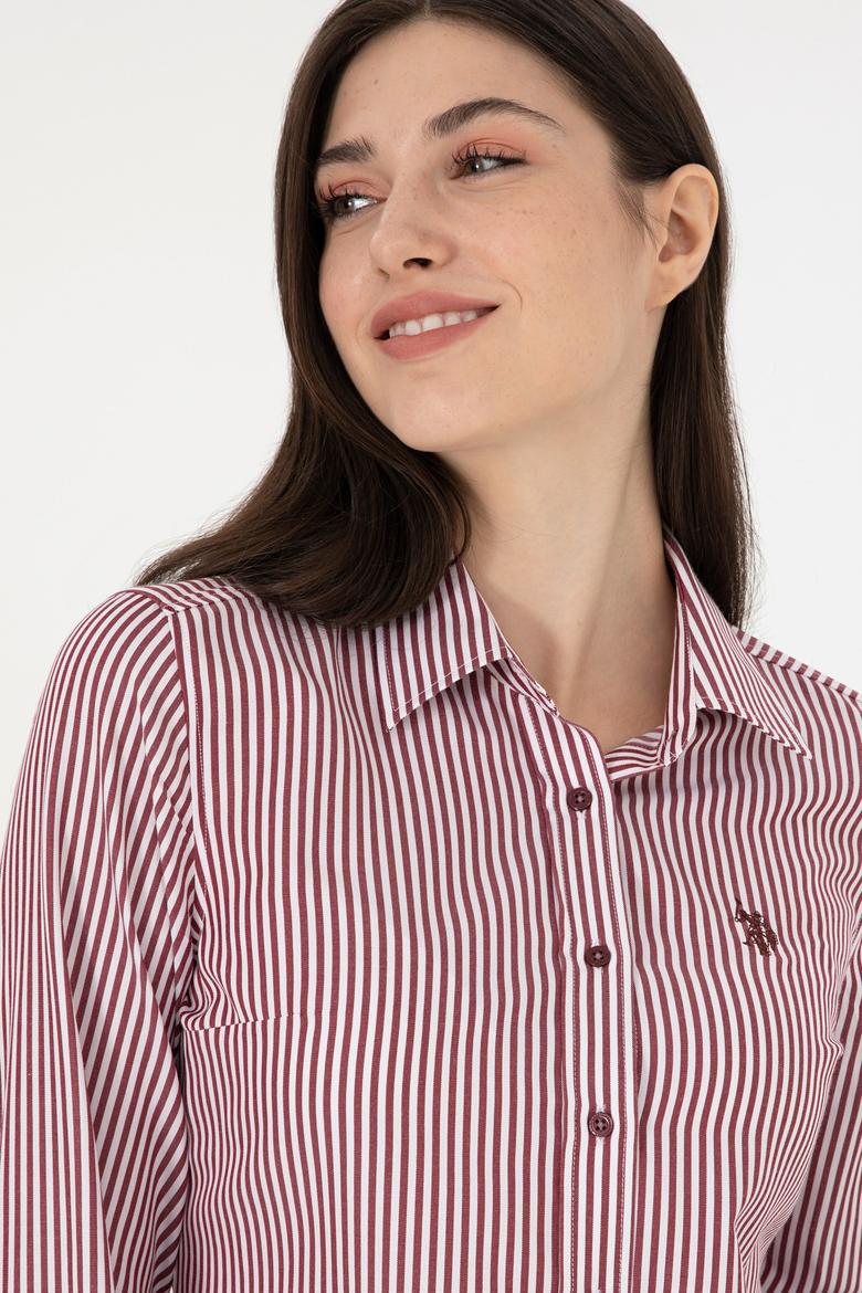 Kadın Bordo Uzun Kollu Çizgili Gömlek - 50297171003