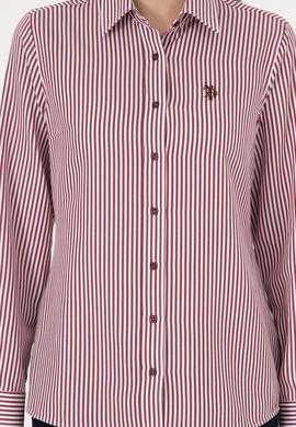 Kadın Bordo Uzun Kollu Çizgili Gömlek - 50297171003