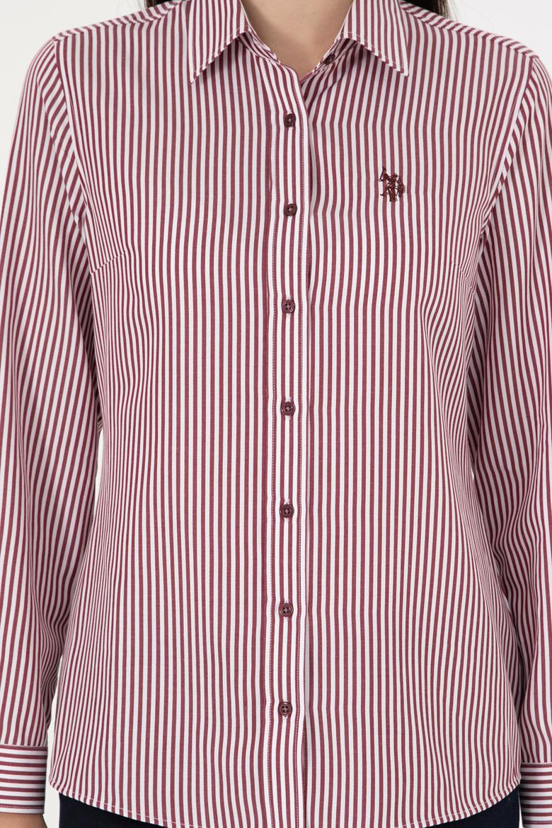 Kadın Bordo Uzun Kollu Çizgili Gömlek - 50297171003