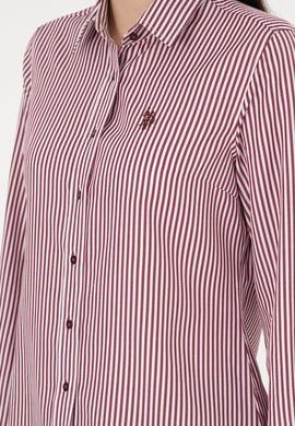 Kadın Bordo Uzun Kollu Çizgili Gömlek - 50297171003