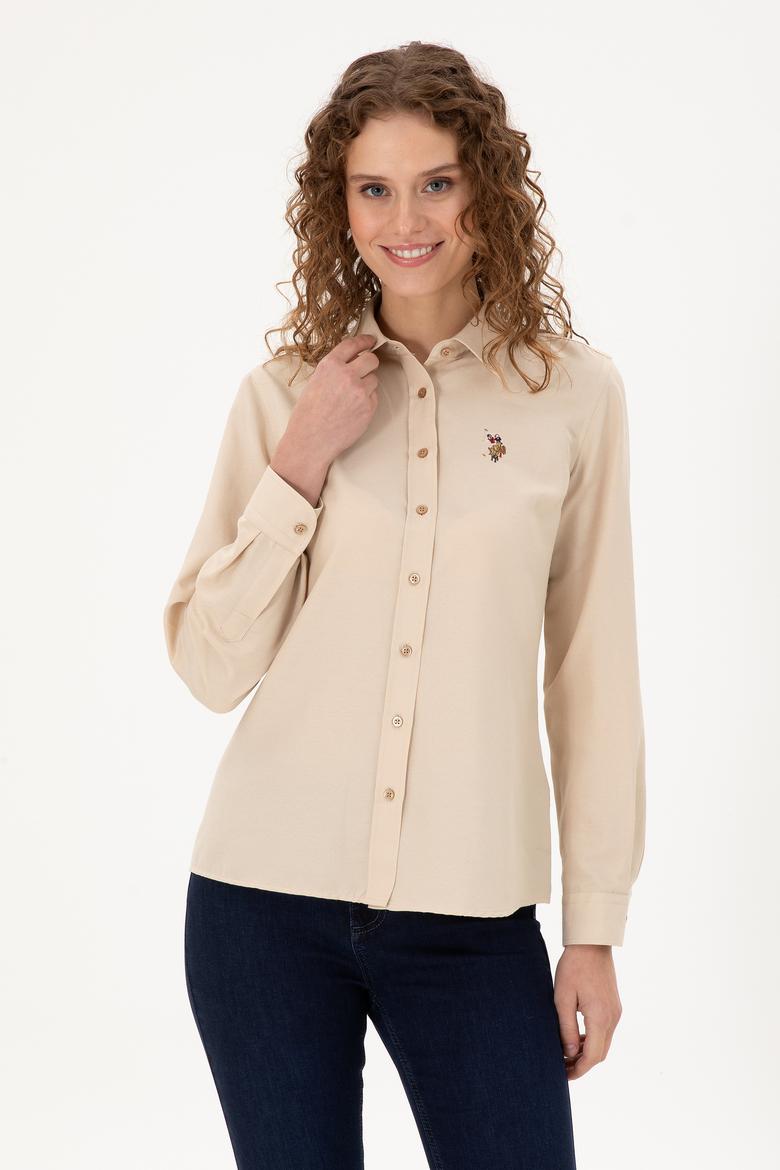 Kadın Kum Uzun Kollu Basic Gömlek
