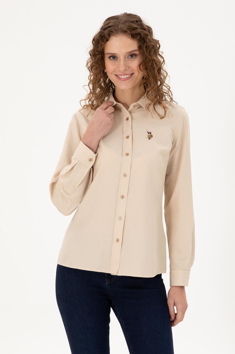Kadın Kum Uzun Kollu Basic Gömlek