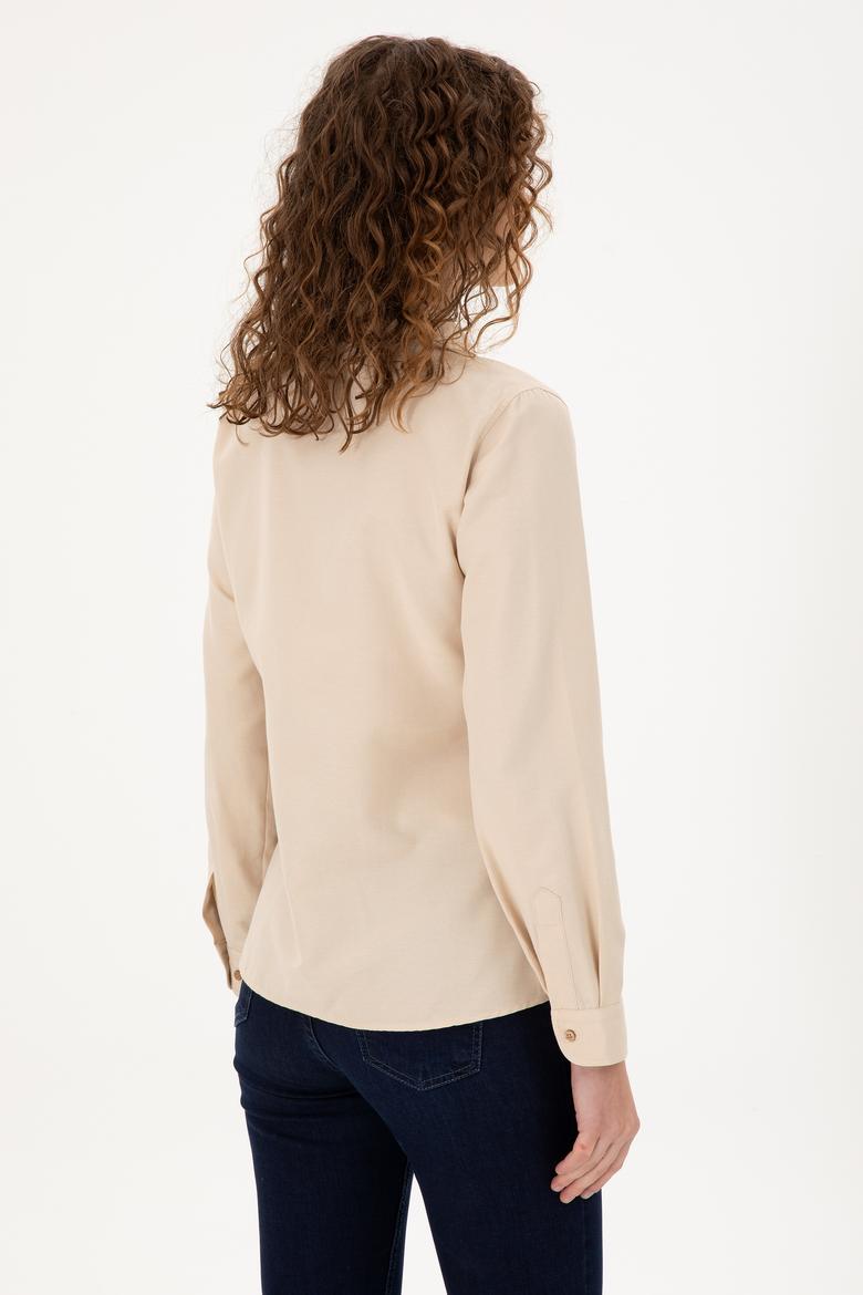 Kadın Kum Uzun Kollu Basic Gömlek - 50295704058
