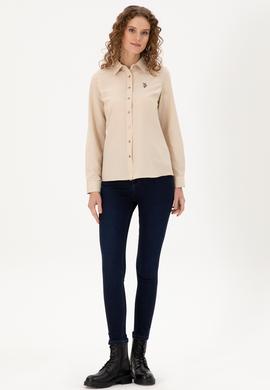 Kadın Kum Uzun Kollu Basic Gömlek - 50295704058