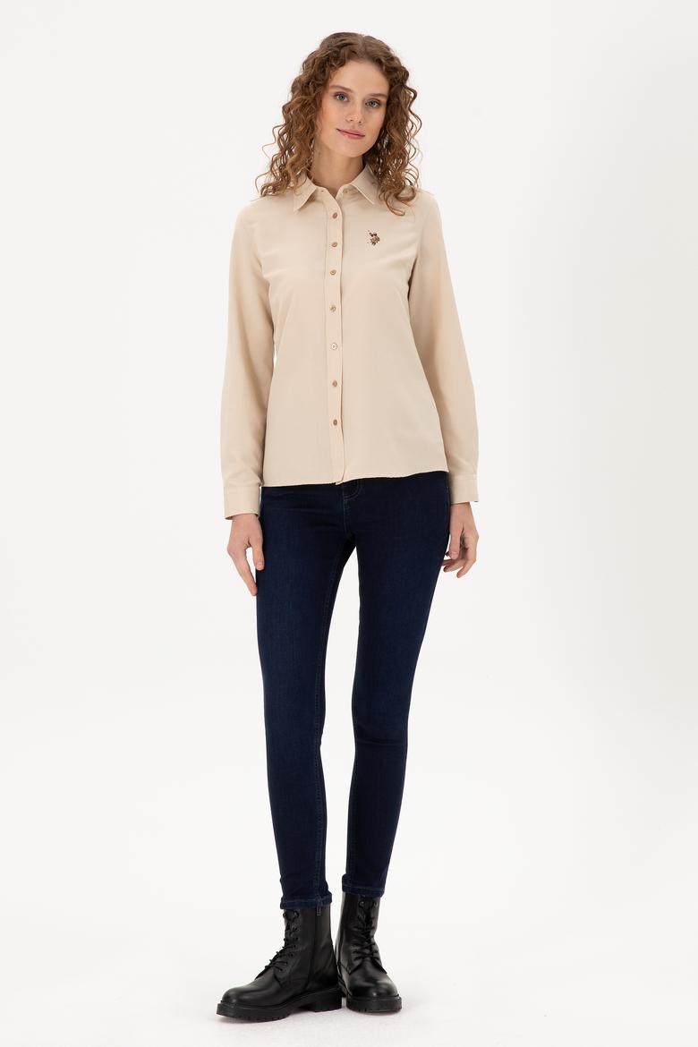 Kadın Kum Uzun Kollu Basic Gömlek - 50295704058