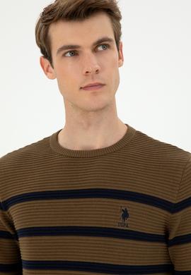 Erkek Slim Fit Bisiklet Yaka Haki Kazak - 50292850006