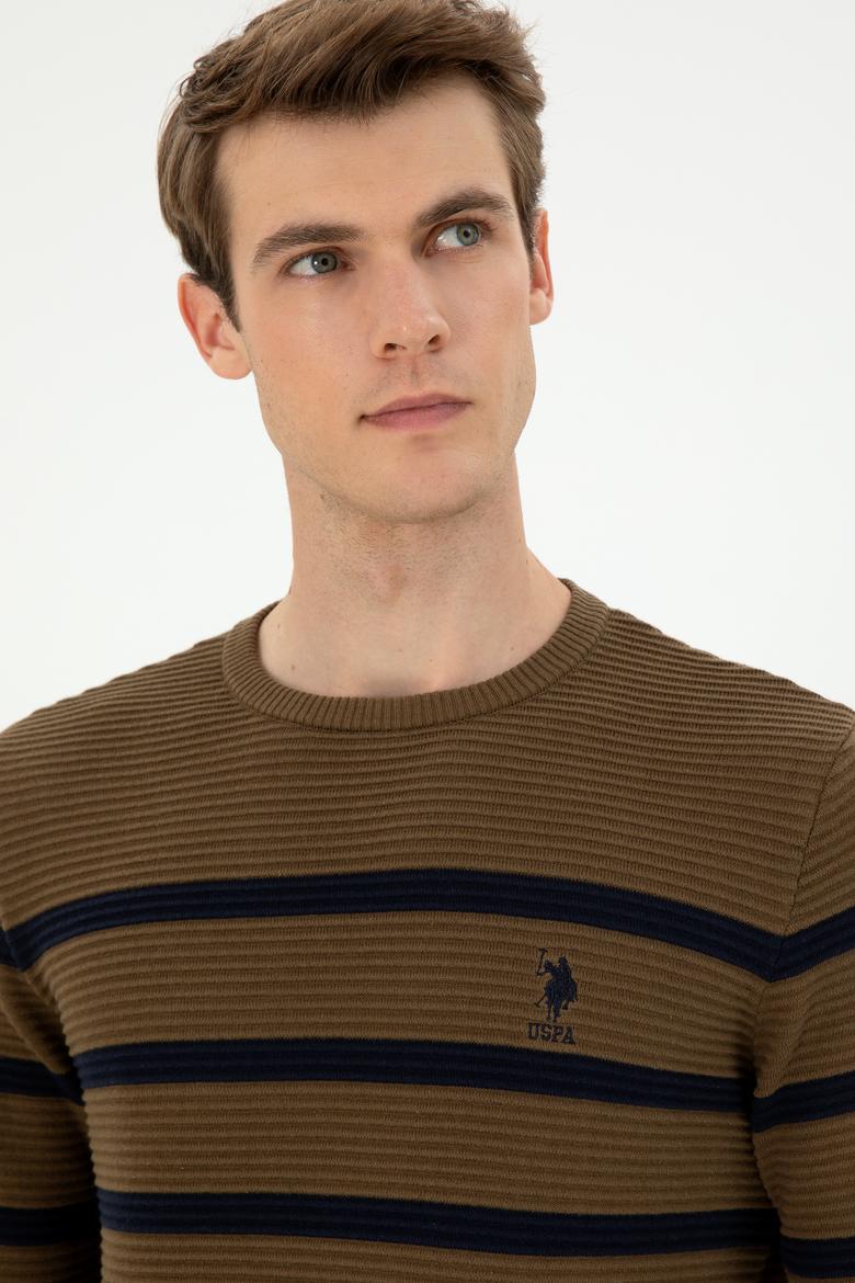 Erkek Slim Fit Bisiklet Yaka Haki Kazak - 50292850006