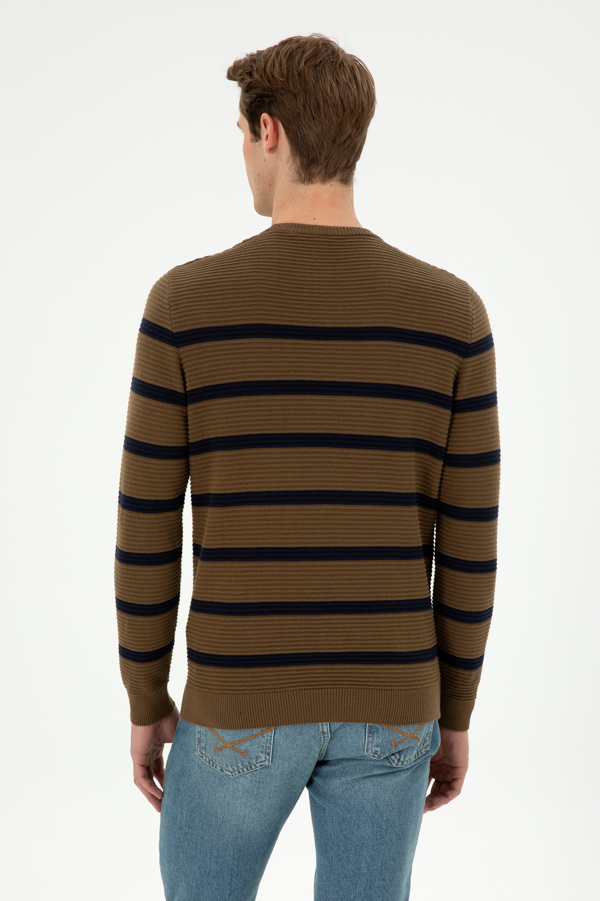 Erkek Slim Fit Bisiklet Yaka Haki Kazak - Image 5