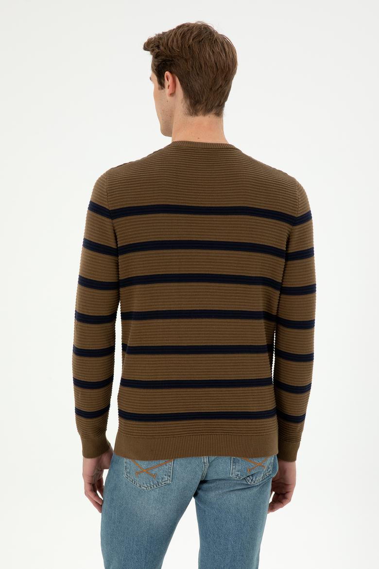 Erkek Slim Fit Bisiklet Yaka Haki Kazak - 50292850006