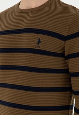 Erkek Slim Fit Bisiklet Yaka Haki Kazak - 50292850006