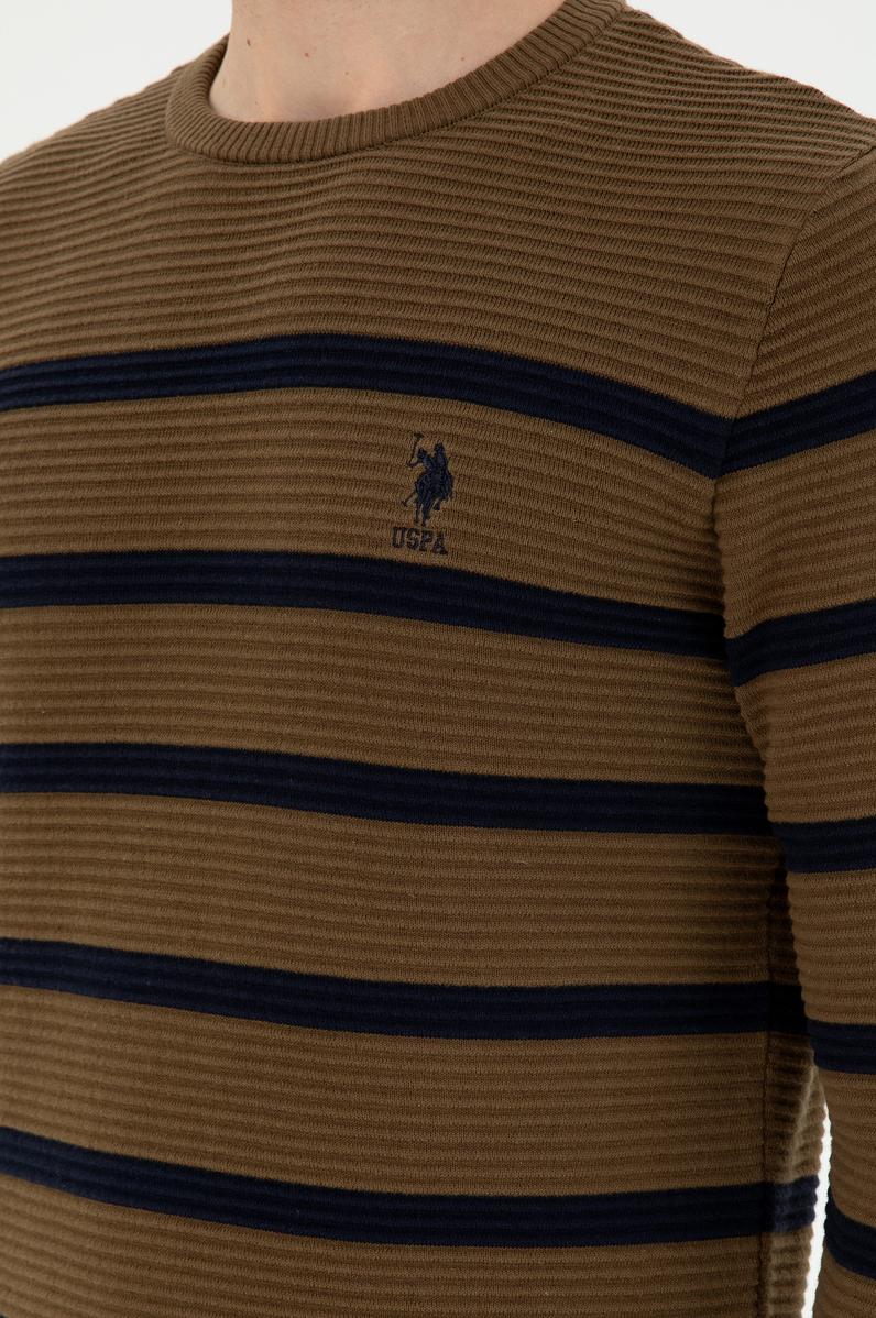 Erkek Slim Fit Bisiklet Yaka Haki Kazak