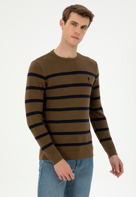 Erkek Slim Fit Bisiklet Yaka Haki Kazak - 50292850006