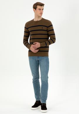 Erkek Slim Fit Bisiklet Yaka Haki Kazak - 50292850006