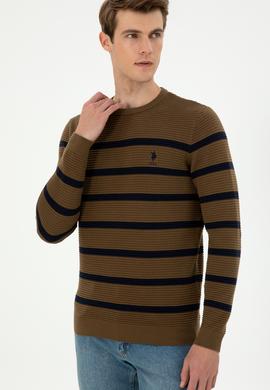 Erkek Slim Fit Bisiklet Yaka Haki Kazak - 50292850006