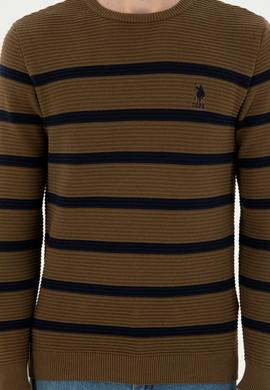 Erkek Slim Fit Bisiklet Yaka Haki Kazak - 50292850006