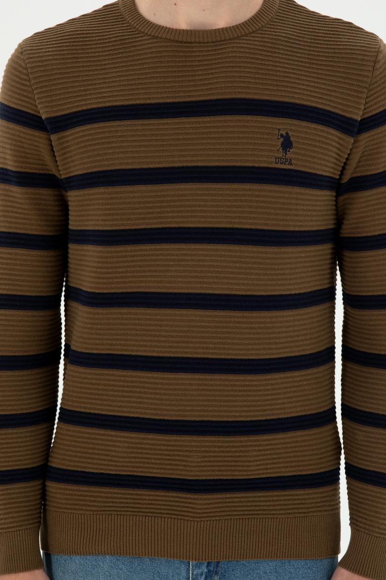 Erkek Slim Fit Bisiklet Yaka Haki Kazak - 50292850006