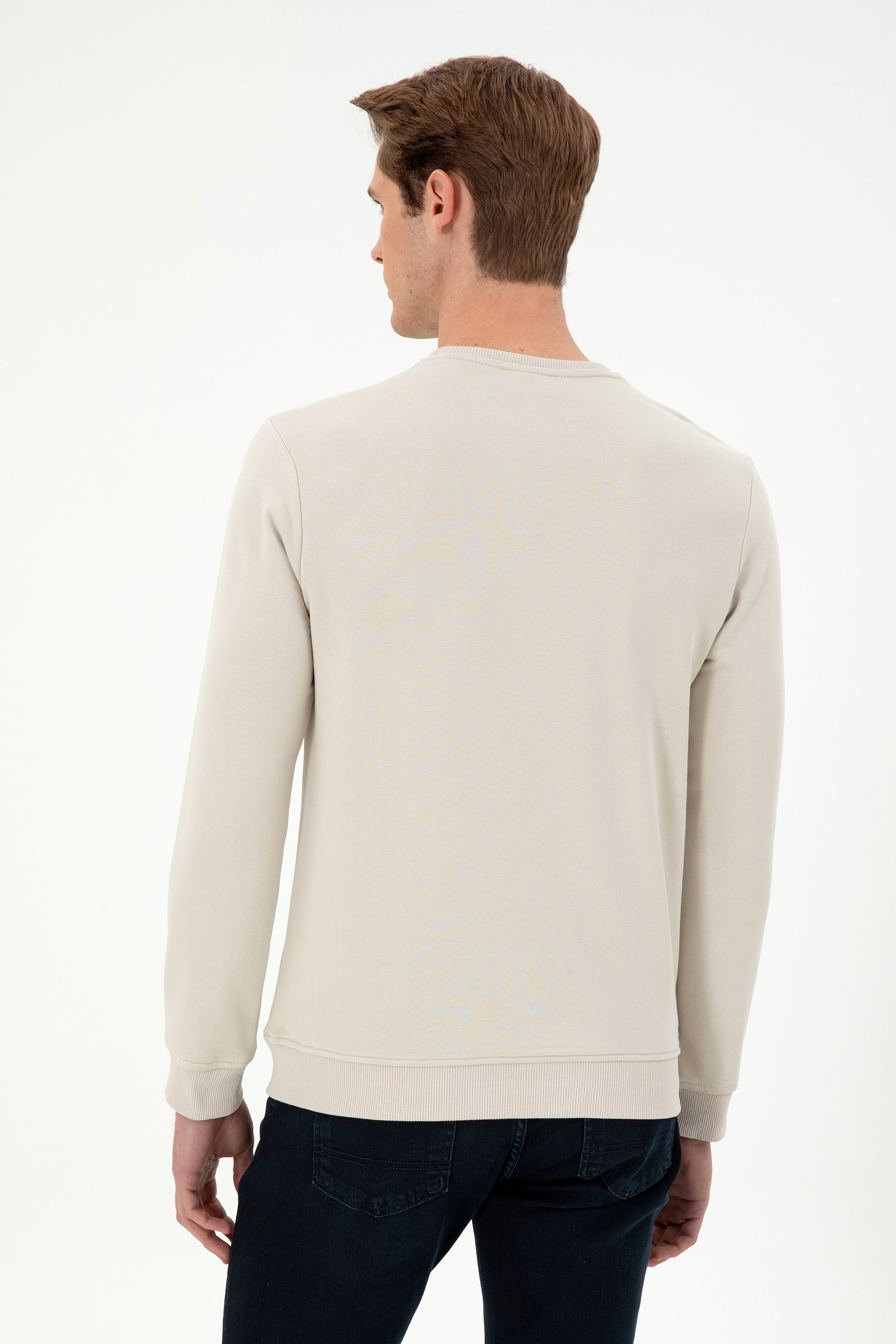 Erkek Regular Fit Bisiklet Yaka Taş Sweatshirt