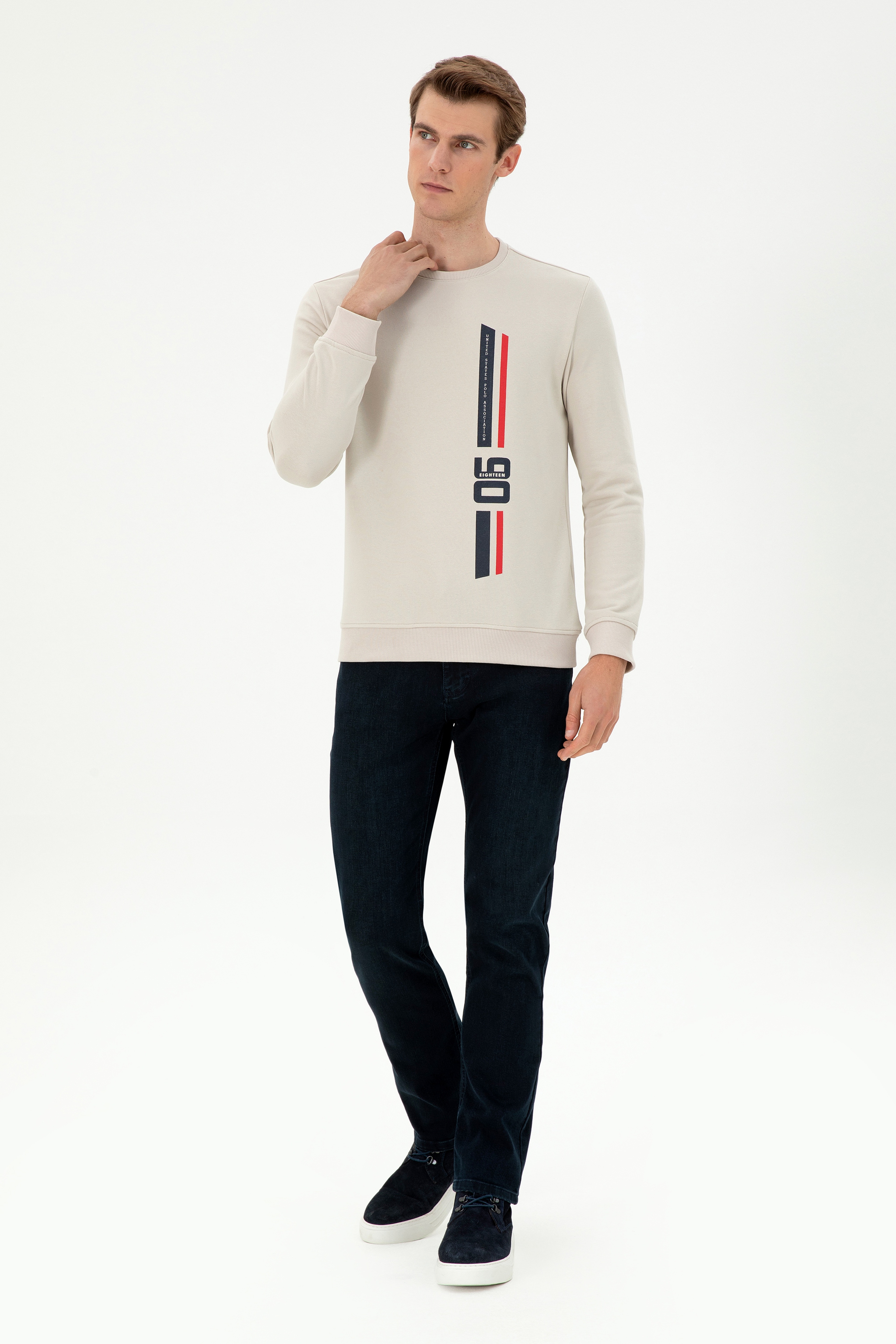 Erkek Regular Fit Bisiklet Yaka Taş Sweatshirt - Image 4