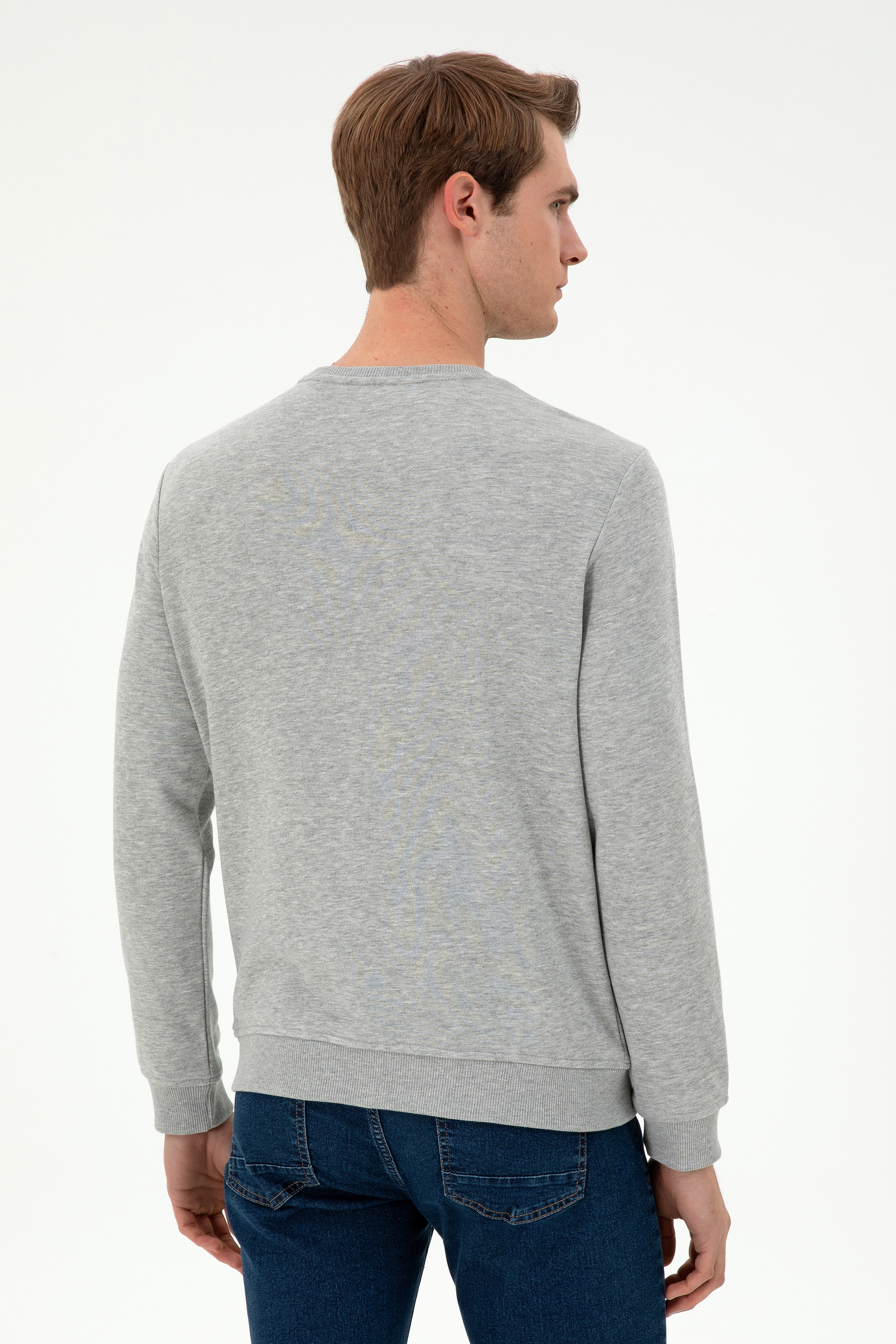 Erkek Regular Fit Bisiklet Yaka Gri Melanj Sweatshirt