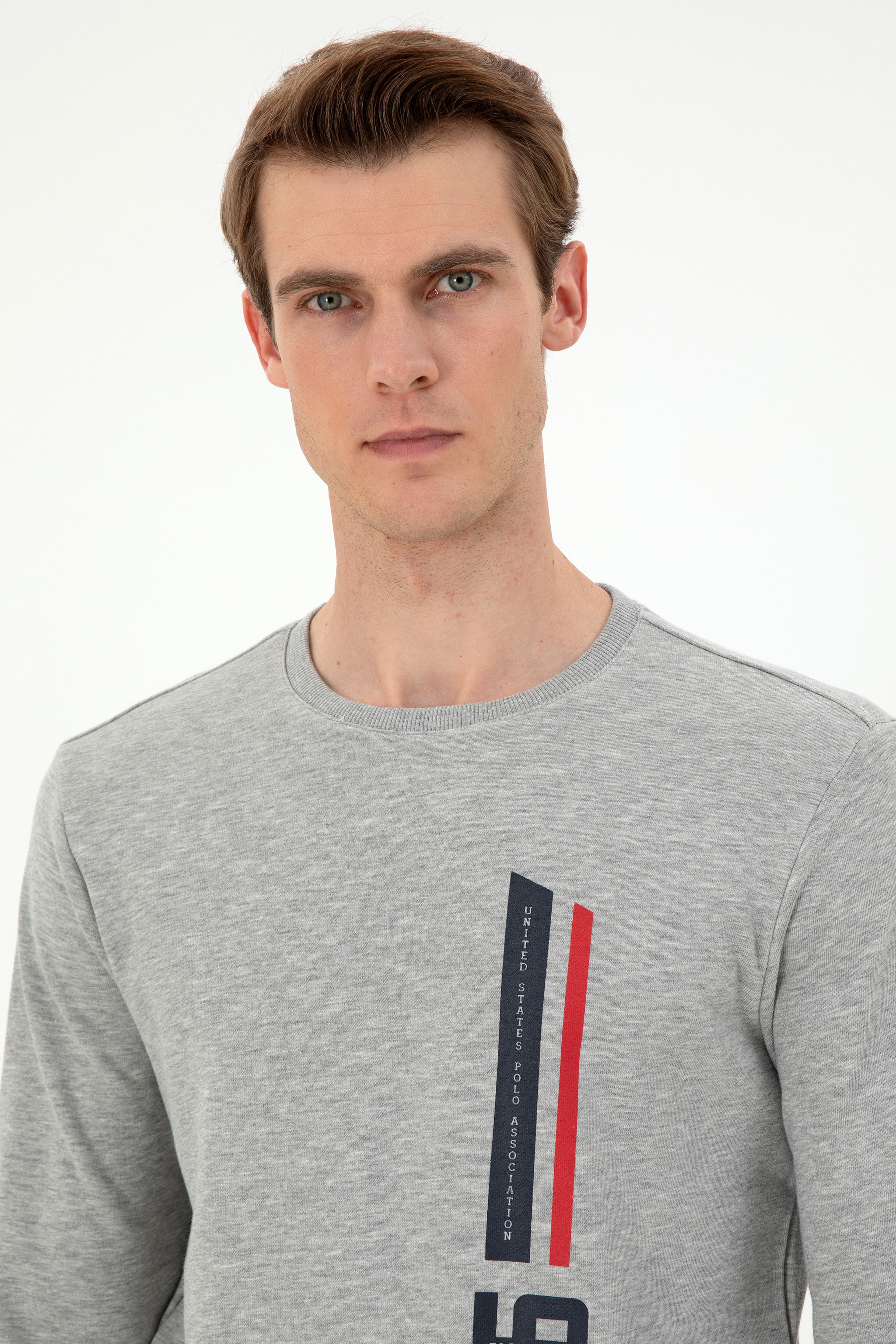 Erkek Regular Fit Bisiklet Yaka Gri Melanj Sweatshirt - Image 2