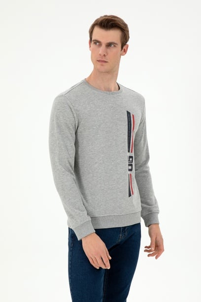 Erkek Regular Fit Bisiklet Yaka Gri Melanj Sweatshirt