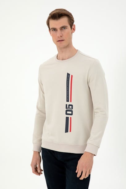 Erkek Regular Fit Bisiklet Yaka Taş Sweatshirt