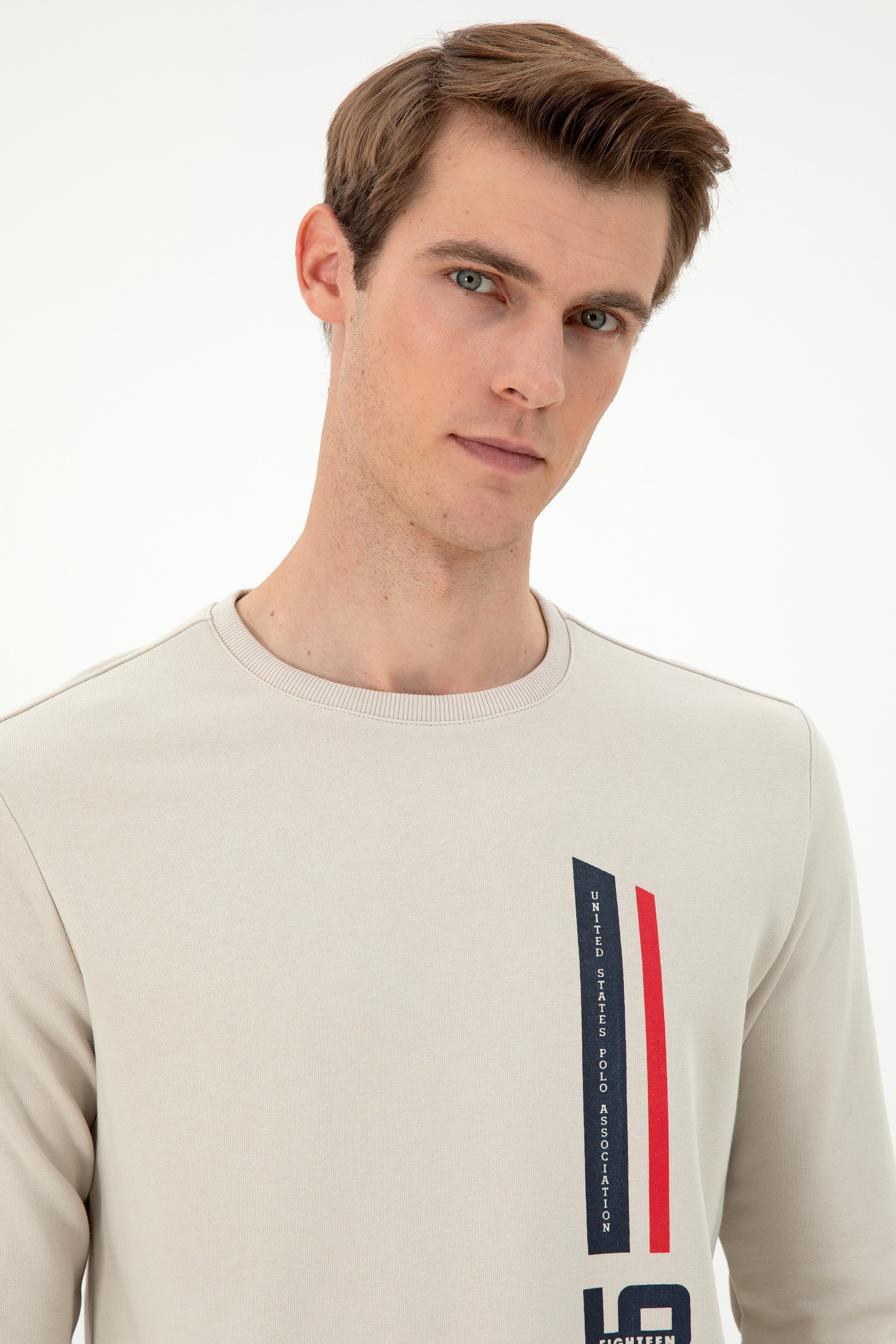 Erkek Regular Fit Bisiklet Yaka Taş Sweatshirt - Image 2
