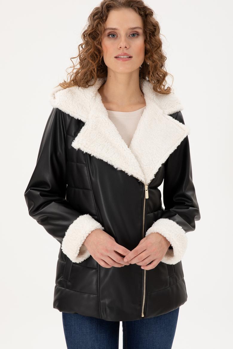 Kadın Siyah Deri Ceket - 50297225005