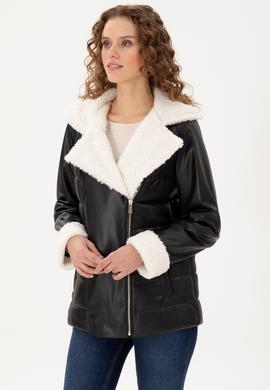Kadın Siyah Deri Ceket - 50297225005