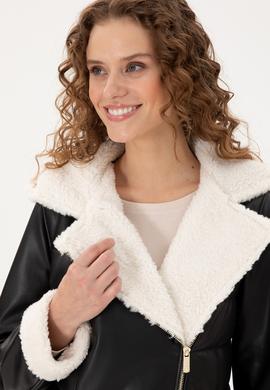 Kadın Siyah Deri Ceket - 50297225005