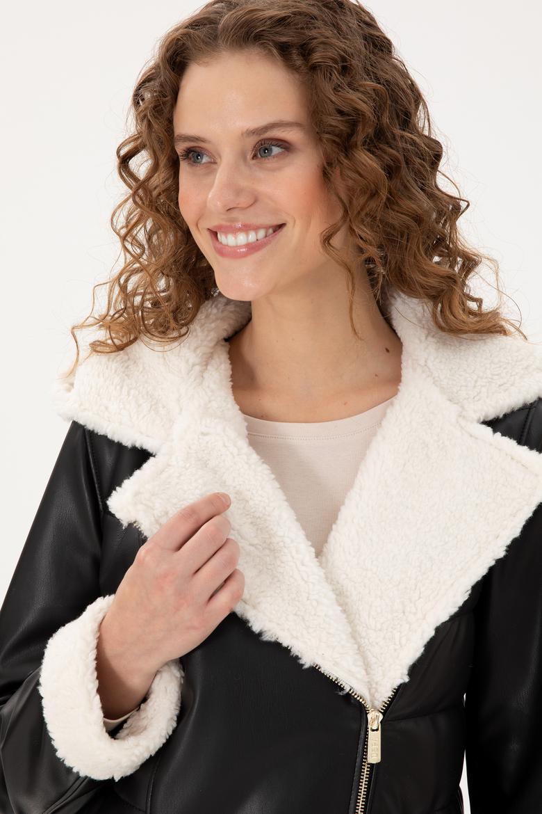 Kadın Siyah Deri Ceket - 50297225005