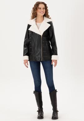 Kadın Siyah Deri Ceket - 50297225005