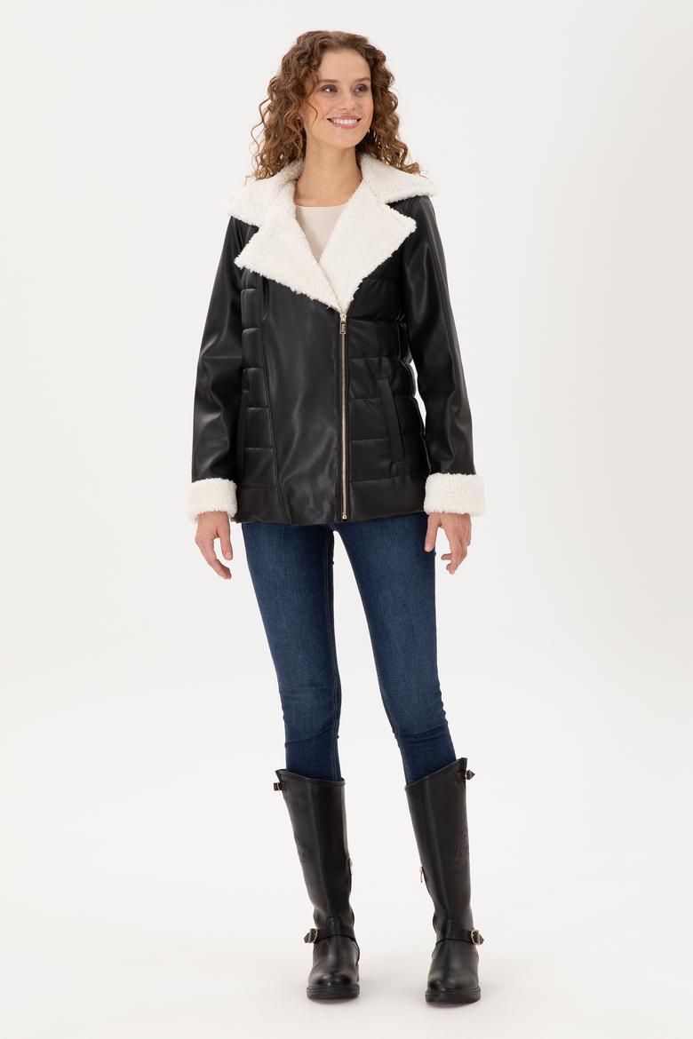 Kadın Siyah Deri Ceket - 50297225005