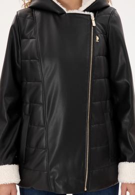 Kadın Siyah Deri Ceket - 50297225005