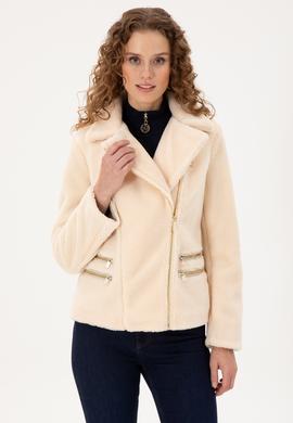 Kadın Ekru Deri Ceket - 50297227006