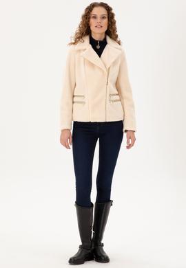 Kadın Ekru Deri Ceket - 50297227006