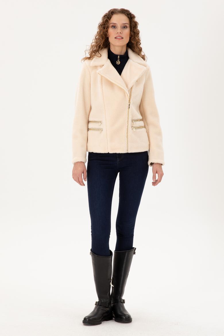 Kadın Ekru Deri Ceket - 50297227006