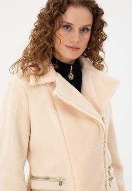 Kadın Ekru Deri Ceket - 50297227006