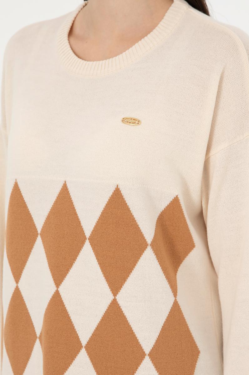 Kadın Krem Bisiklet Yaka Kazak