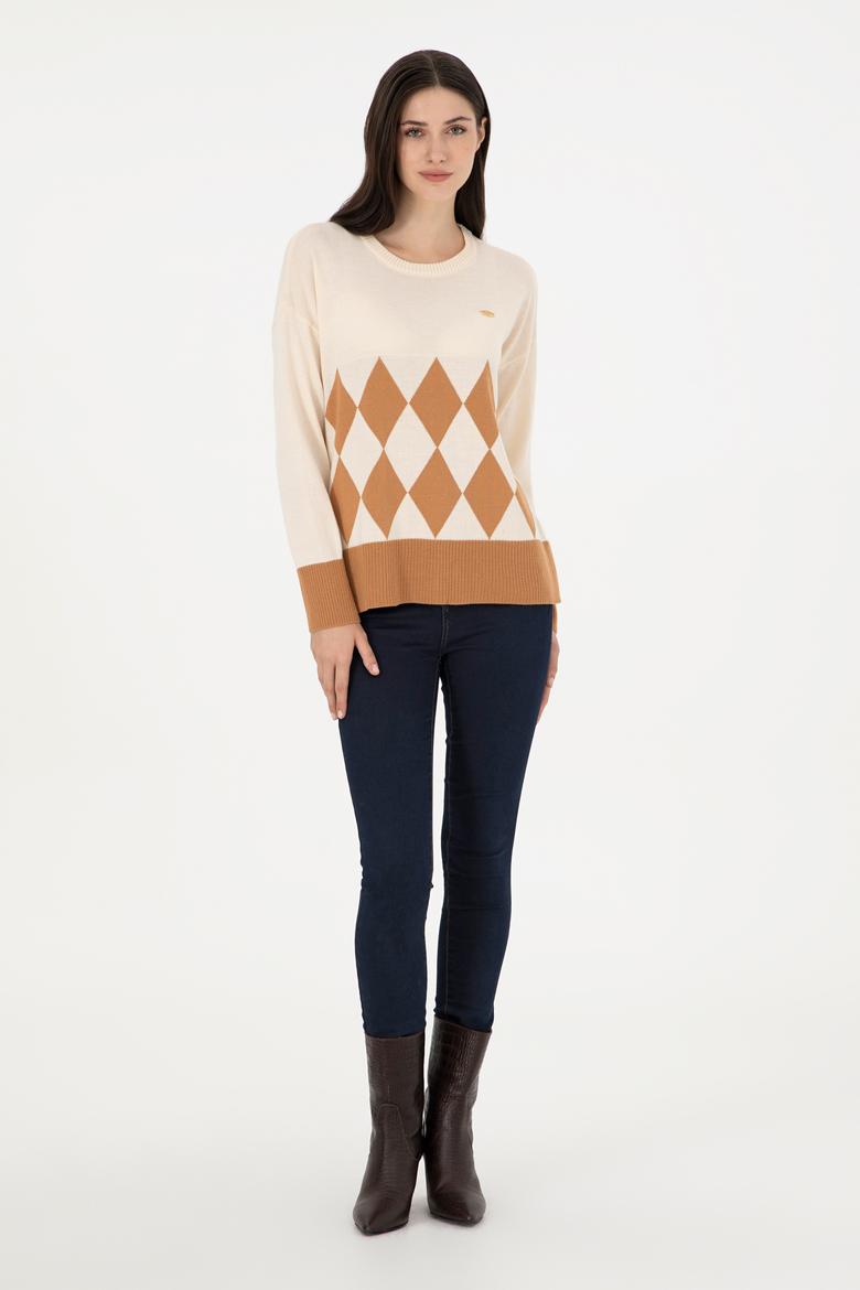 Kadın Krem Bisiklet Yaka Kazak - 50291623012