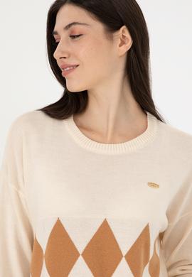 Kadın Krem Bisiklet Yaka Kazak - 50291623012