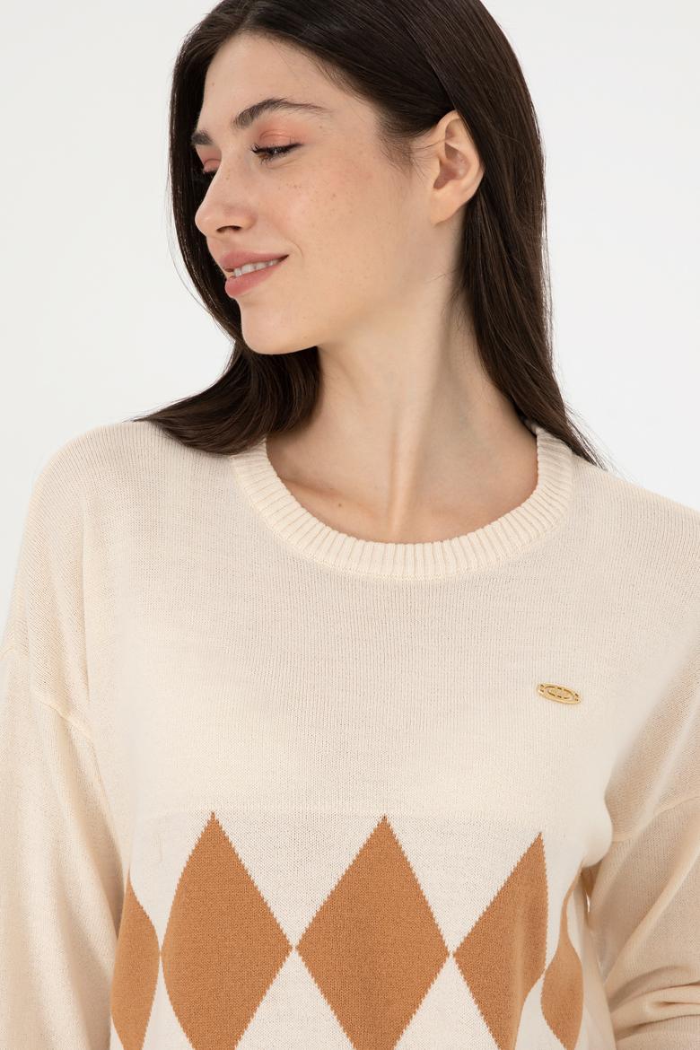 Kadın Krem Bisiklet Yaka Kazak - 50291623012