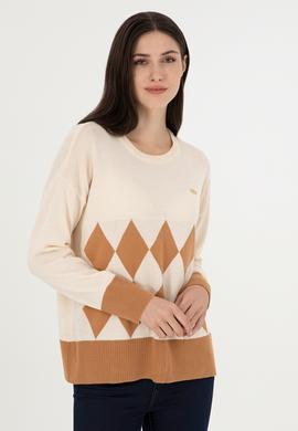 Kadın Krem Bisiklet Yaka Kazak - 50291623012