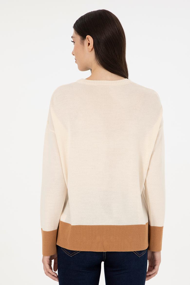 Kadın Krem Bisiklet Yaka Kazak - 50291623012