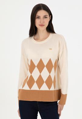 Kadın Krem Bisiklet Yaka Kazak - 50291623012