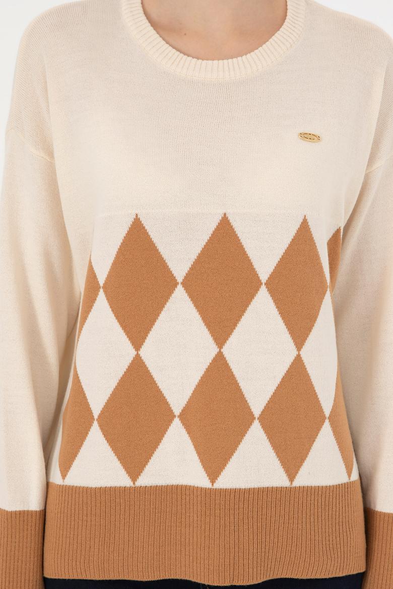 Kadın Krem Bisiklet Yaka Kazak - 50291623012