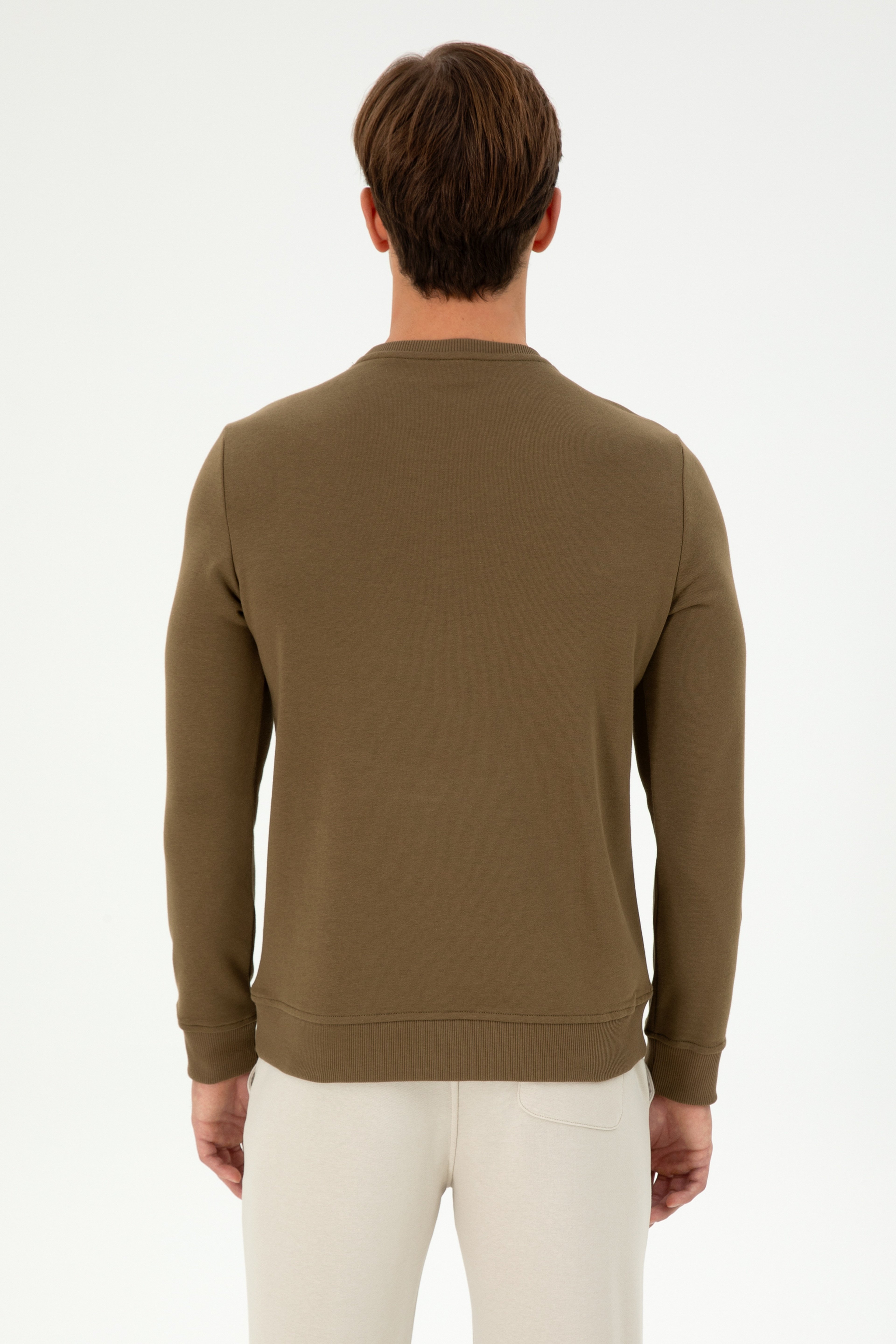 Erkek Regular Fit Bisiklet Yaka Haki Sweatshirt - Image 5