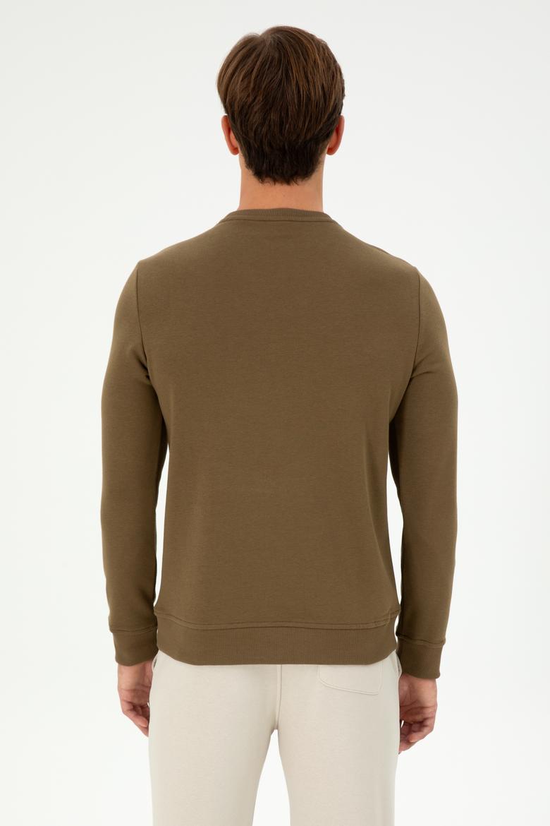 Erkek Regular Fit Bisiklet Yaka Haki Sweatshirt - 50293424021