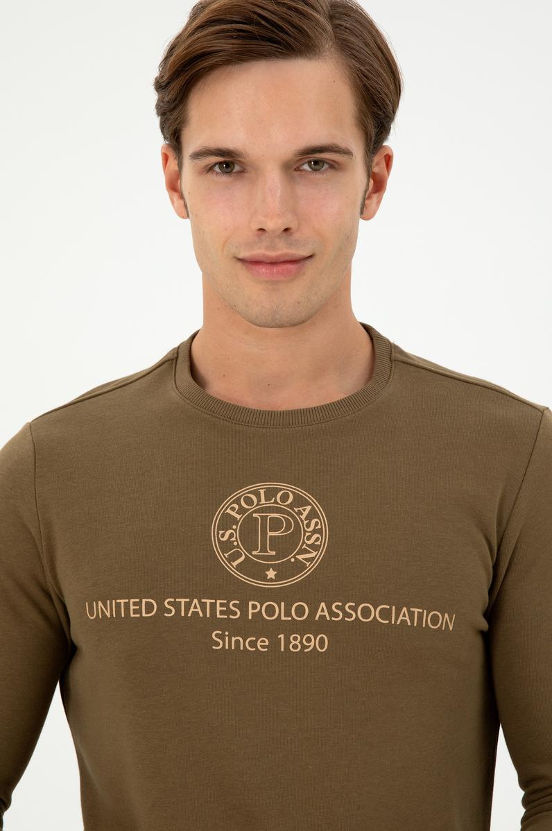 Erkek Regular Fit Bisiklet Yaka Haki Sweatshirt